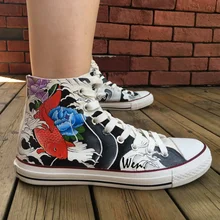 Вэнь ручная роспись обувь дизайн на заказ chinoisery Cyprinoid рыбы высокие мужские женские парусиновые кроссовки для подарков