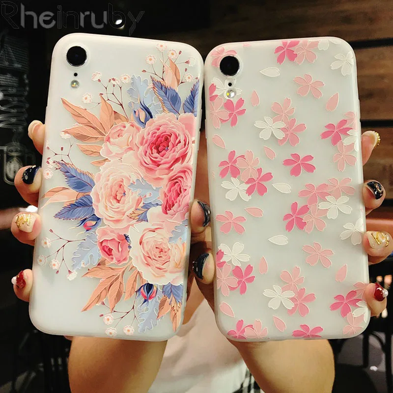 Rheinruby 3D Relief Flower Silicone Phone Case For iPhone X XS Max XR Rose Floral 7 8 6S Plus Soft TPU Cover |
