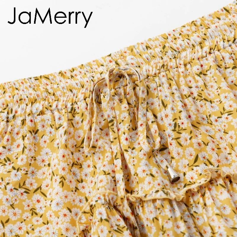 JaMerry/винтажная богемная Женская юбка с оборками эластичная мини высокой талией в