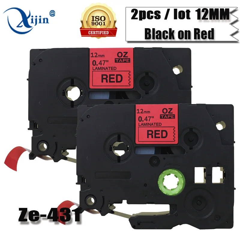 2 шт./лот tze431 tze-431 Цзы 431 12 мм TZ лента Совместимость Brother P-touch черный на Красной ленты