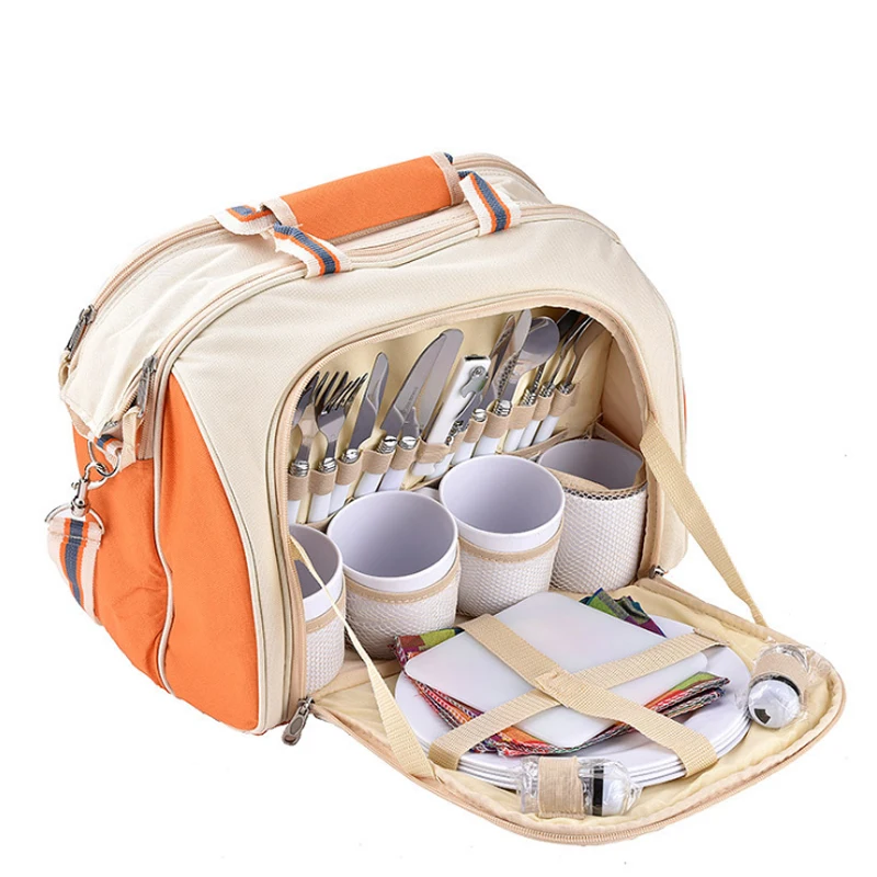 

Car travel home dual-use cold mountain outdoor picnic bag luxury four-person suit to send tableware picnic mat insulation packag