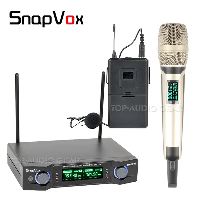 1 x Lavalier Lapel and 1 x Handheld Mic Professional Wireless Microphone System For Karaoke Singing KTV Stage Meeting Mikrofon