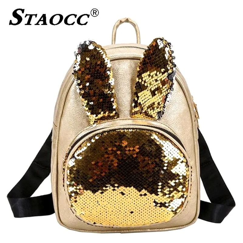 

Fashion Sequins Backpack Women Small Leather Rabbit Ears Backpask School Bag For Teenage Girls Female Travel Shoulder Bag Plecak
