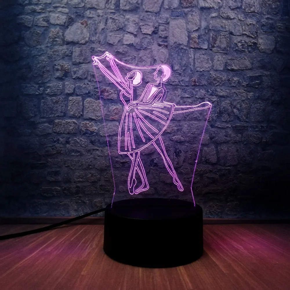 Новинка изящная любовь для девочек и мальчиков танцев 3D лампа ночник USB