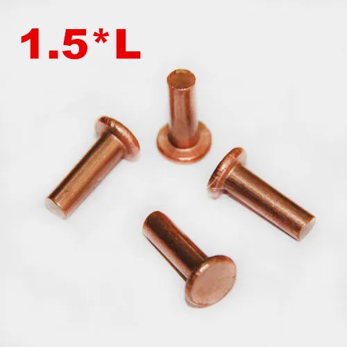 500pcs/lot Copper round flat head rivet solid rivets 1.5*3/4/5/6/8