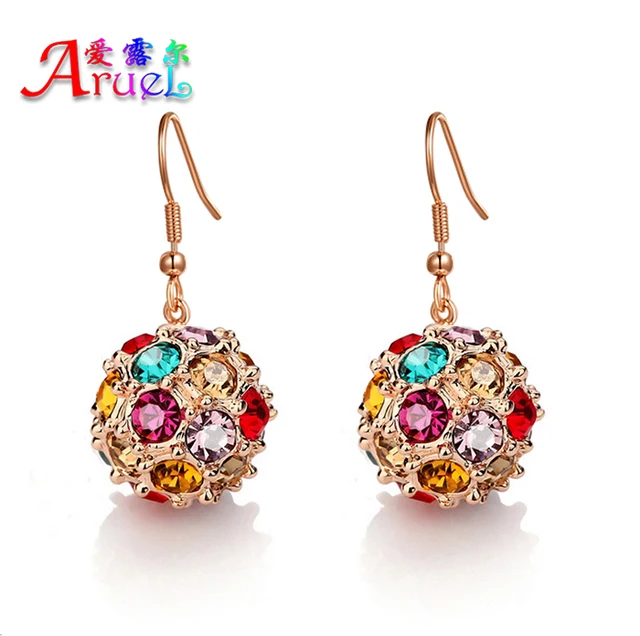 Aruel Fashion Earrings Higt Quality Rose Gold Colorful Crystal Cubic Aruel Fashion Earrings Higt Quality Rose Gold Colorful Crystal Cubic Zircon Jewelry Dorp For Women