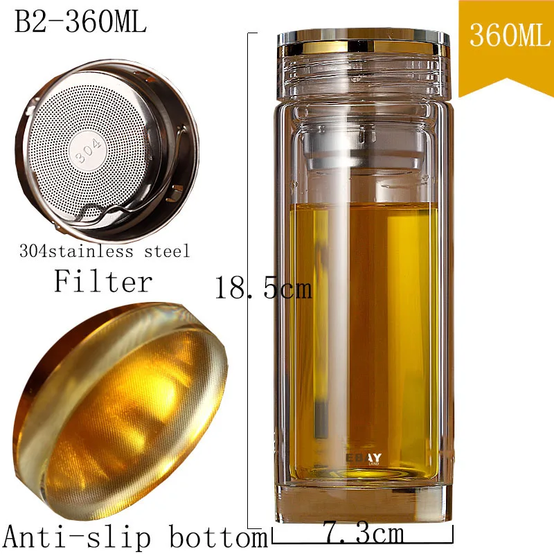 Короткая портативная посуда для напитков, бутылки для воды с высоким боросиликатным двойным стеклом 300 мл/360 мл офисная уличная стеклянная чайная бутылочка для заваривания