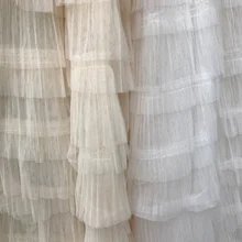 Изысканная многослойная кружевная ткань цвета слоновой кости, 51,2 дюймов, широкий Тюль с оборками, льняная ткань, текстиль для свадебного платья, ткань для шитья, пэчворк