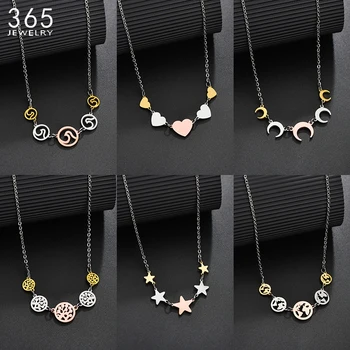 

New Boho Stainless Steel Moon Star Heart Necklace Women Cute Hollow Tree Bird Map Choker Necklace Summer Beach Gift