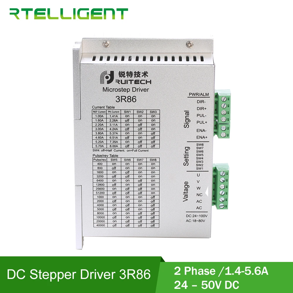 

Rtelligent Nema 34 3Phase 3R86 Wood Router Stepper Motor Driver AC/DC Motor Driver Controller for Nema17 23 34 CNC Stepper Motor