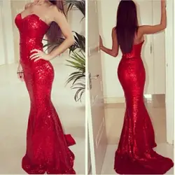 Красный Sparkly Пром Платья 2016 Sexy Милая Русалка Суд Поезд Блестки Вечерние Платья Pageant Платье Выпускной Платье