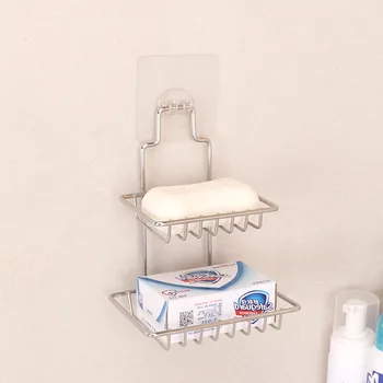 

13.5*9.5*18CM [ A generation of hair] Double layer non-perforated soap box stainless steel soap leachate stand toilet storage