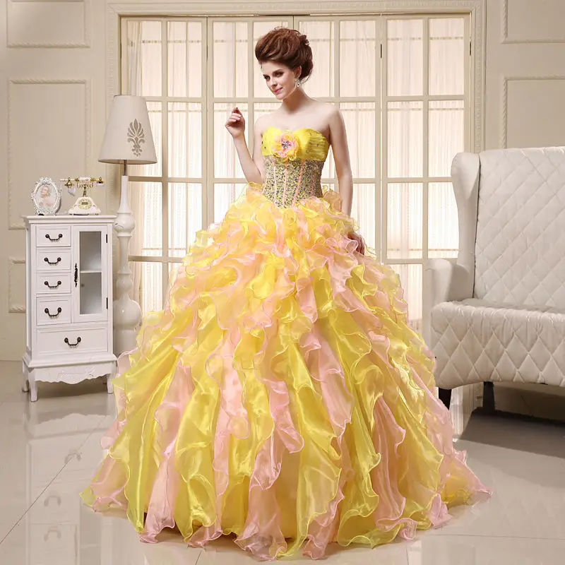 Yellow pink gown Clearance