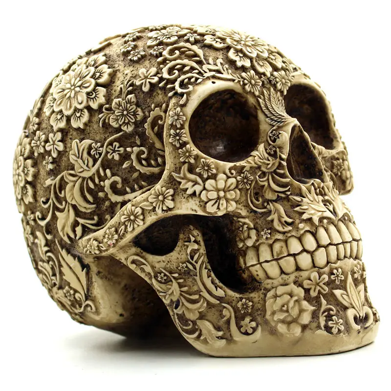 

Halloween Home Bar Table Grade Decorative Craft Human Skull Resin Mask Cluster Flower Human Skeleton Skull Decoration With Box