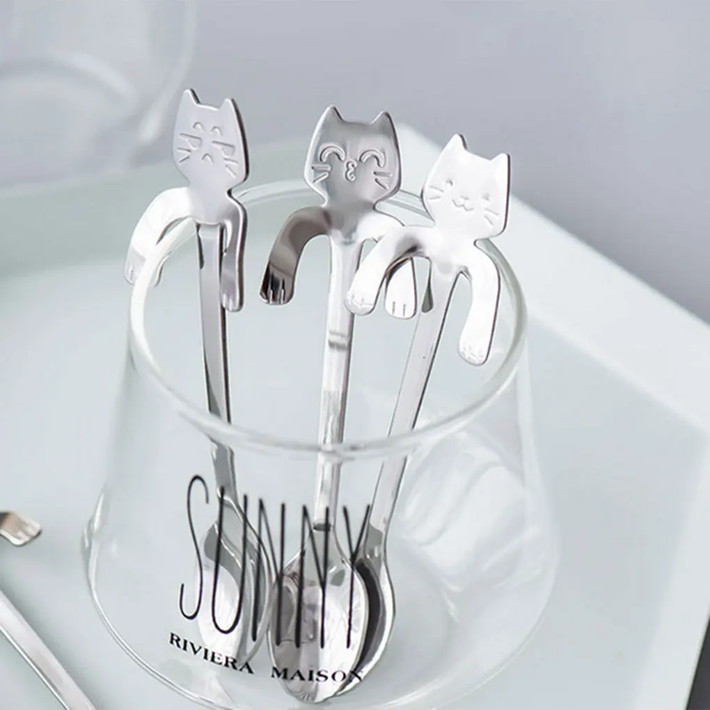 

Hot Cute Cat Design Smile Cat Coffee Spoon Stainless Steel Spoon Long Handle Teaspoon Ice Cream Spoon
