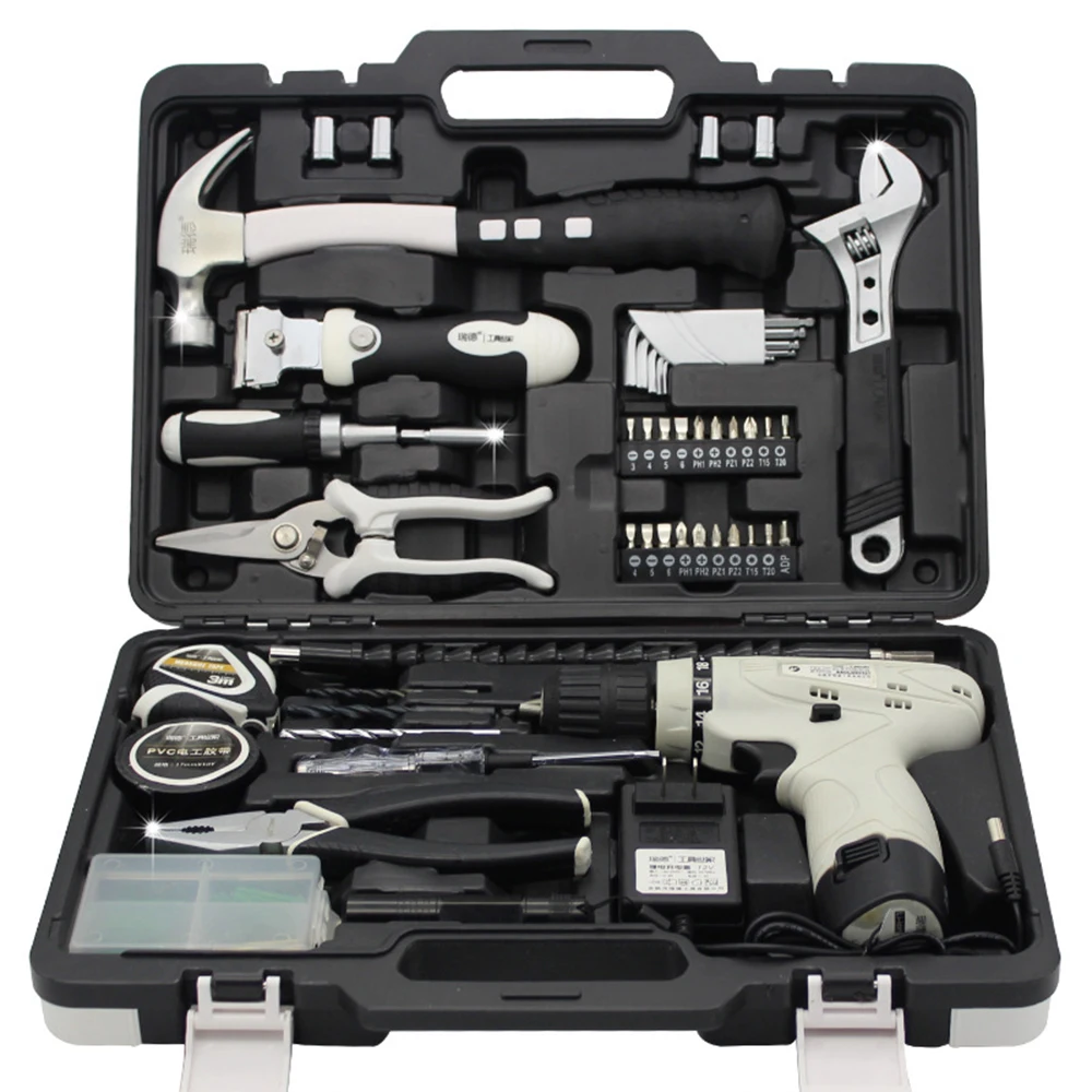 

86PCS Tools for Electricians Multi Tool Claw Hammer Socket Wrench Screwdriver Scissors Tape Measure Drill Lithium Drill