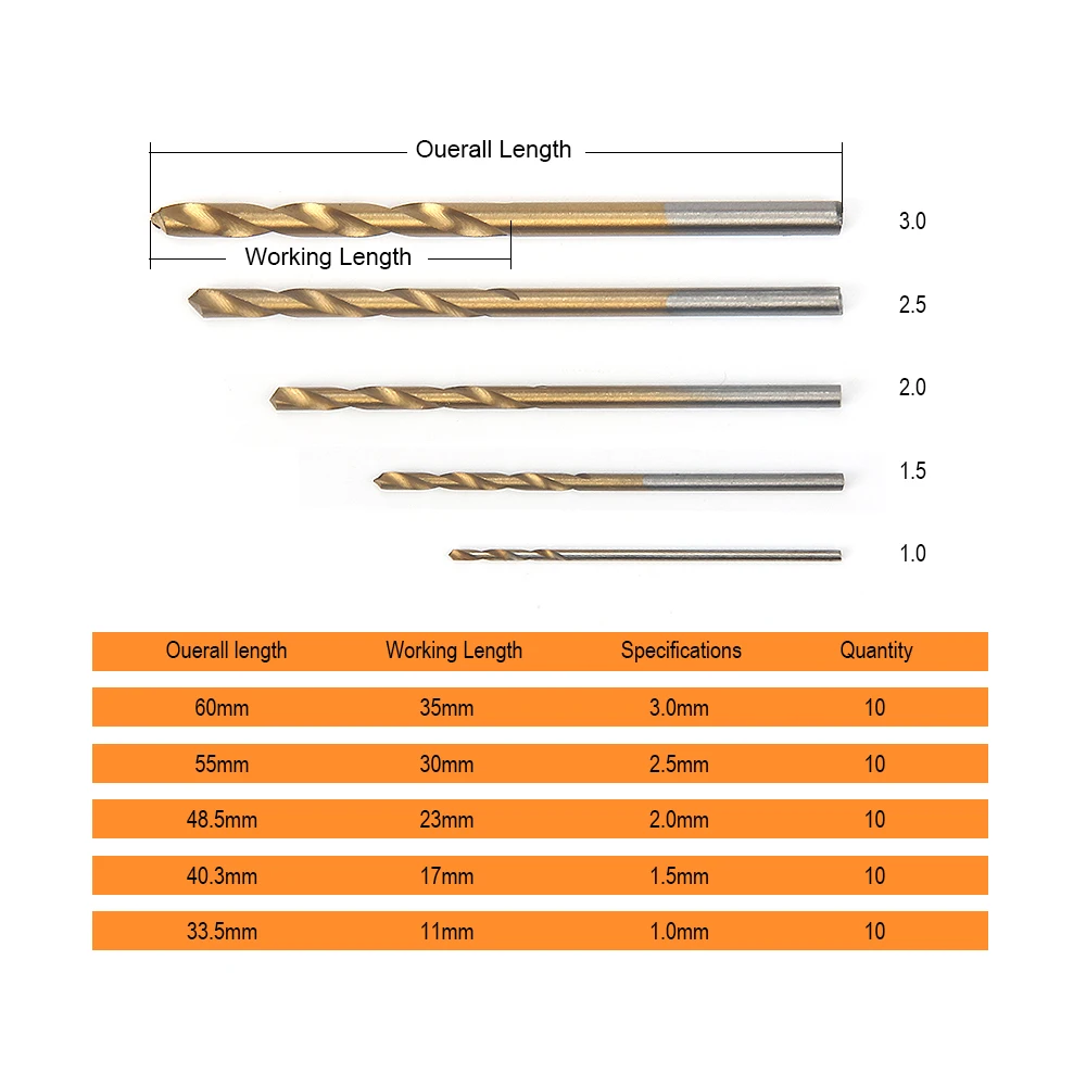 JelBo 50Pcs/Set Twist Drill Bit HSS Titanium Coated Twist Drill Woodworking Tool Set (1/1.5/2/2.5/3mm?for Wood, Metal JelBo 50Pcs/Set Twist Drill Bit HSS Titanium Coated Twist Drill Woodworking Tool Set (1/1.5/2/2.5/3mm?for Wood, Metal