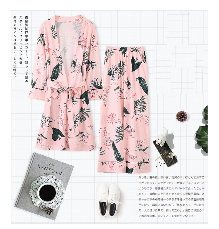 7pcs home Suit Robe Floral Sexy Pajamas for Women Cotton Plus Size Robe Nightwear Sleepwear Femme Robe Homewear Sleep Lounge