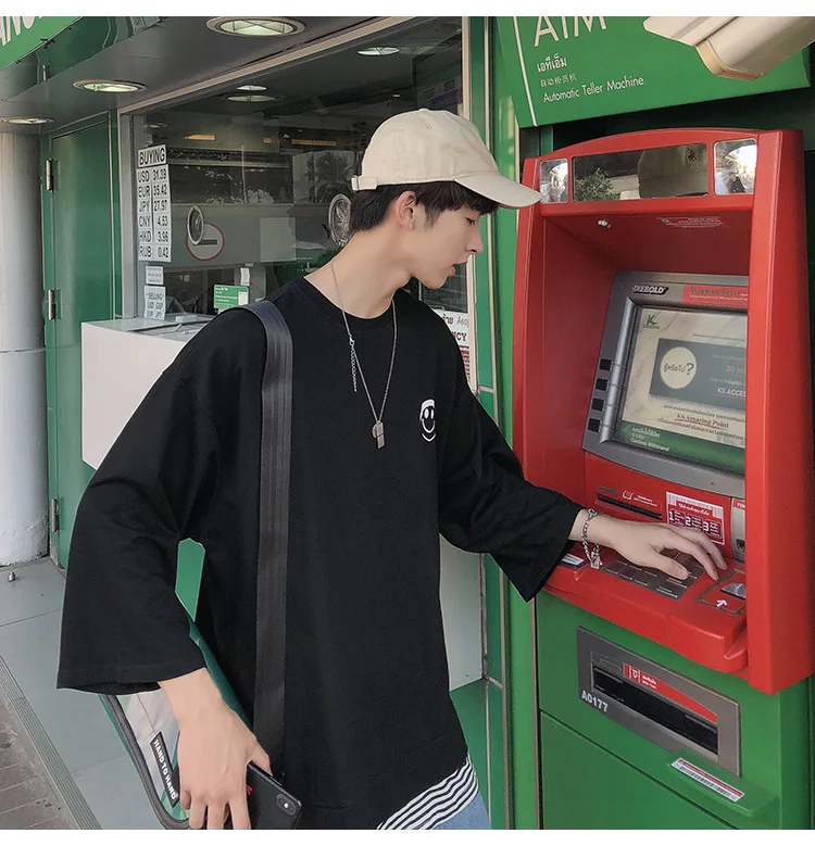 В Корейском стиле; сезон лето футболка Для мужчин s Harajuku с коротким рукавом в стиле «хип-хоп», футболка черного цвета с круглым вырезом Повседневное блуза со вставкой Для мужчин в полоску M-XXL