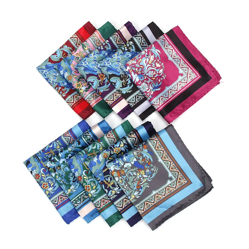 Men's Brand Handkerchief Vintage Birds Pocket Square Soft Hankies Wedding Party Business Artificial Silk Chest Towel Gift Pocket Square Mini Handkerchief
