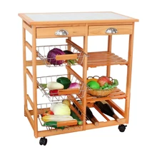 Best 26 x 14 6 x 30 Solid Nature Wood Kitchen Trolley Stainless Steel baskets With