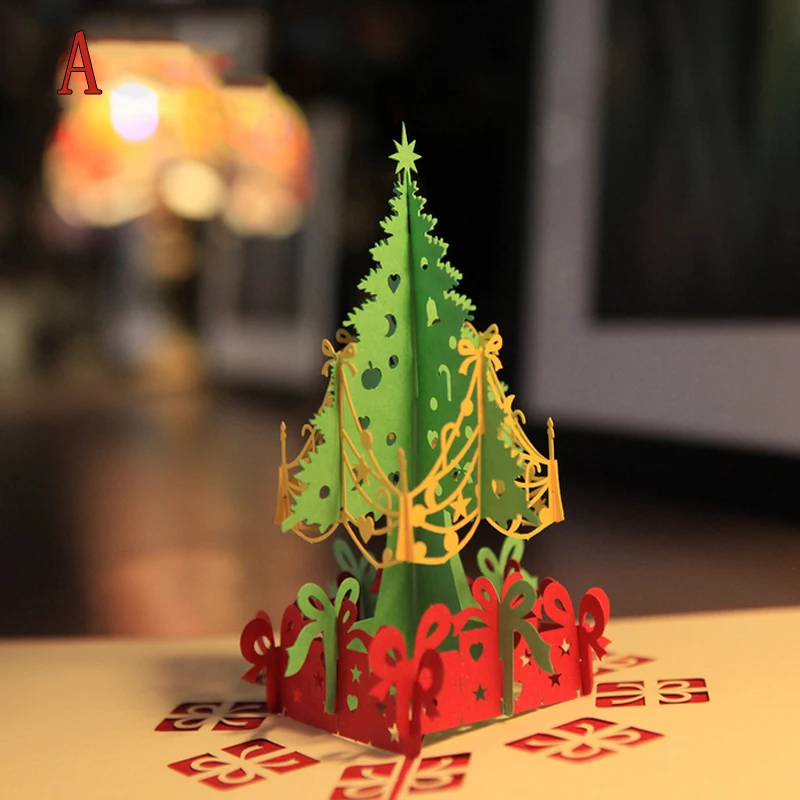 Merry Christmas Tree Винтаж 3D лазерная резка всплывающая бумага ручной работы на заказ поздравительные открытки Рождественские подарки сувенирные открытки 7A0421