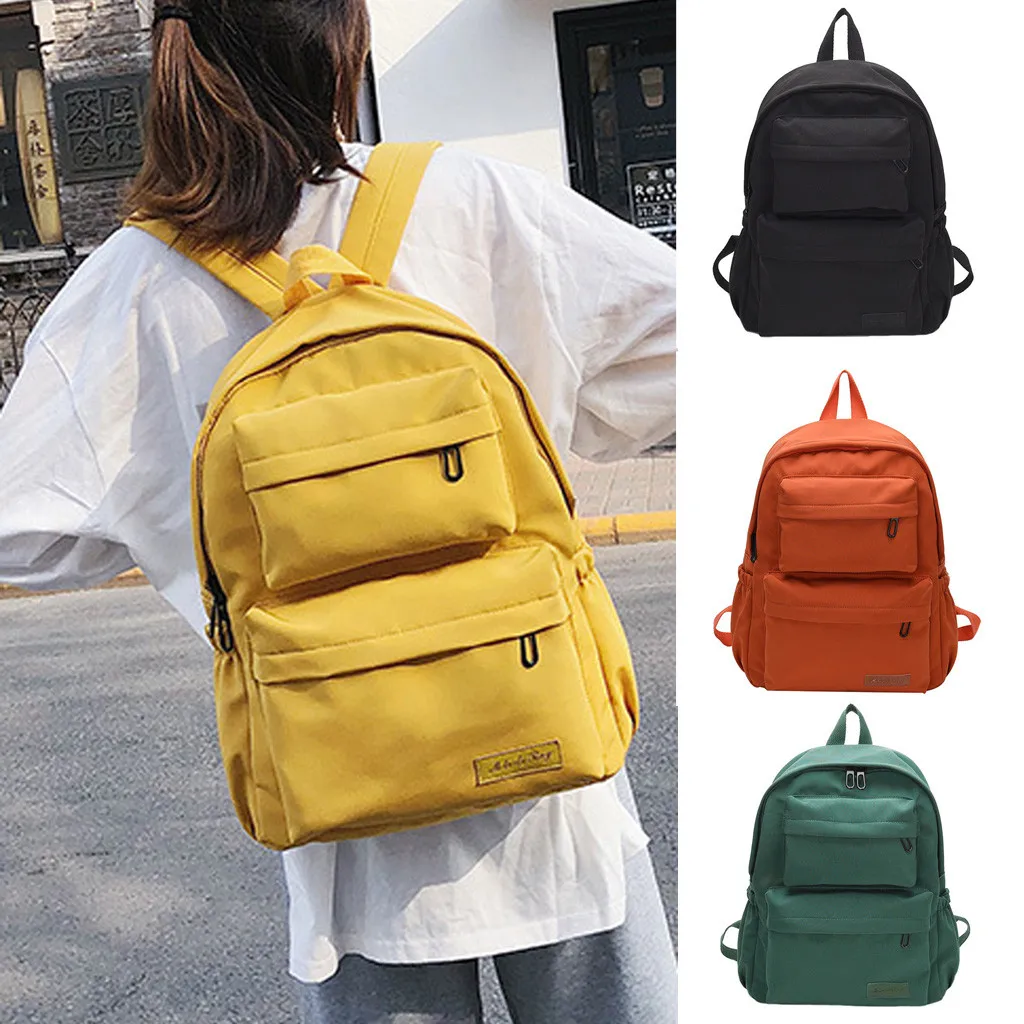 

Fashion Women's Backpack Outdoor Simple Zipper Canvas Solid Backpack for Teenager Girls Travel Bag Sac A Dos Femme