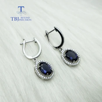 

TBJ,Natural India iolite 3ct gemstone clasp earring solid 925 sterling silver and yellow gold color shiny gift for women girls