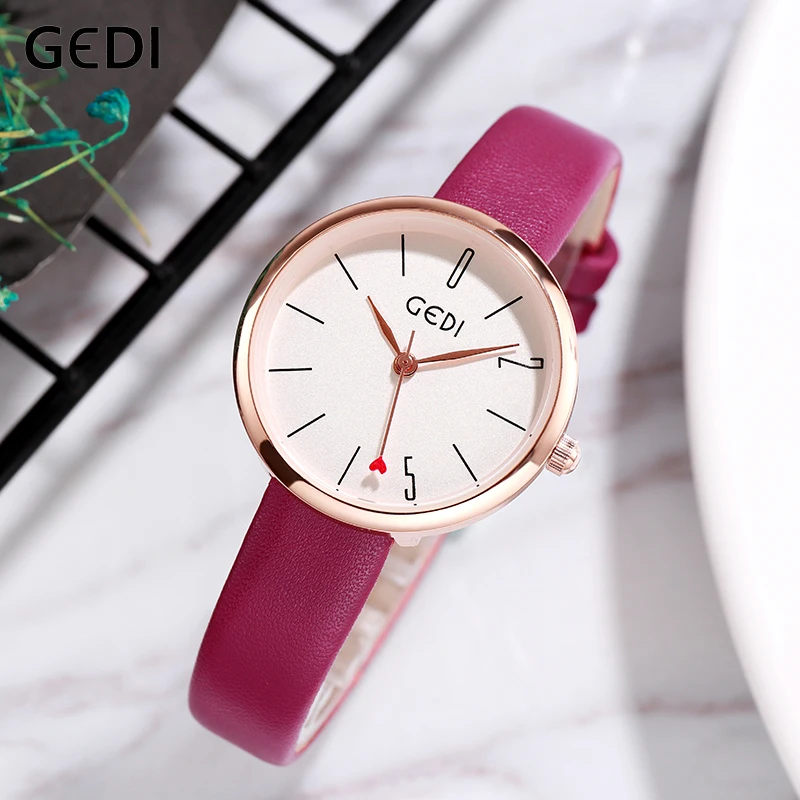 

GEDI Fashion Womens Watches Quartz Watch Women Thin Leather Strap Ladies Woman Watch Wristwatch Female Clock reloj mujer