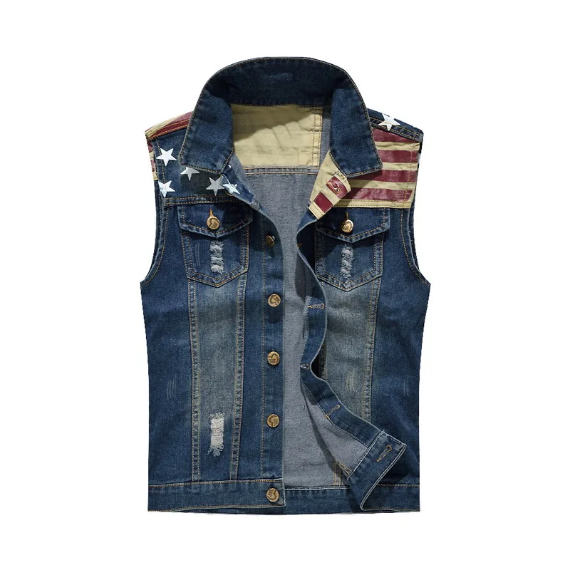 

Laamei 2019 Pleated Design Man Denim Vest Hole Washed Jeans Waistcoat Men Plus Size 5XL Denim Vest Male Sleeveless Jackets