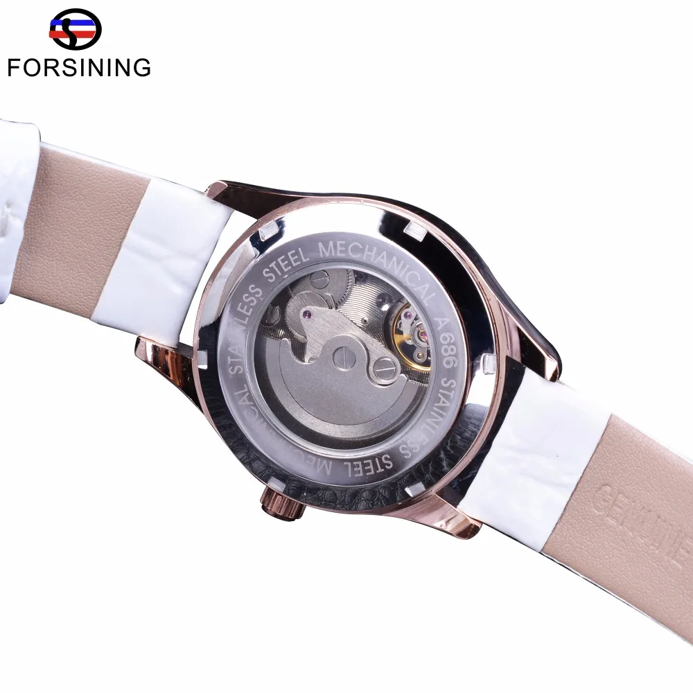 Forsining/женские модные часы из натуральной кожи белого цвета; роскошные женские часы со стразами и небольшим циферблатом