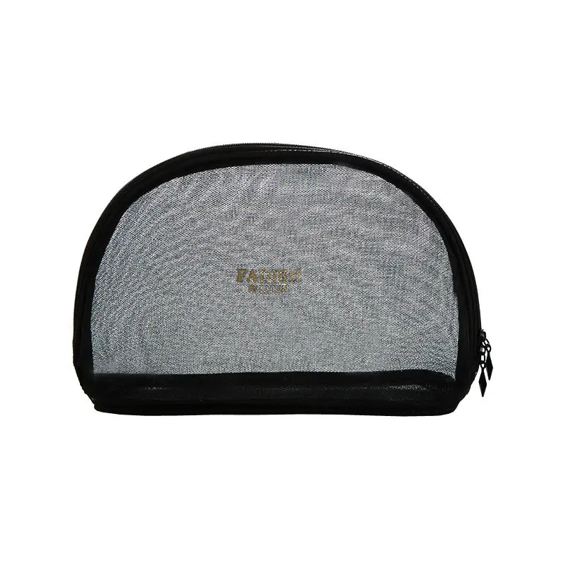 Portable Crescent Shaped Zipper Cosmetic Bag Translucence Nylon Mesh