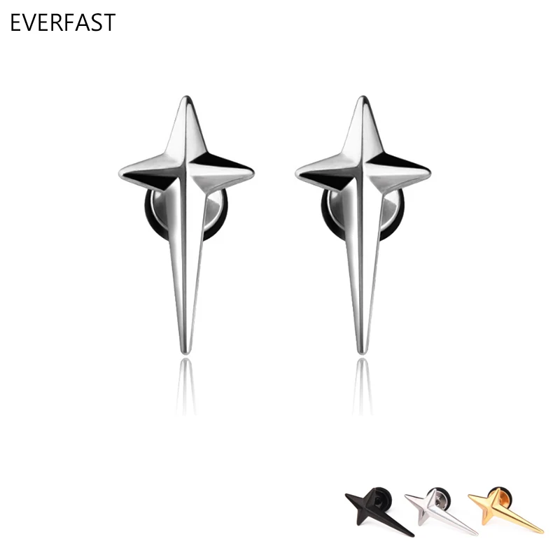 

1 Piece Trendy Stainless Steel Cross Star Stud Earrings Korean Hip-Hop Rock Glossy Stars Earring Male Female Ear Jewelry