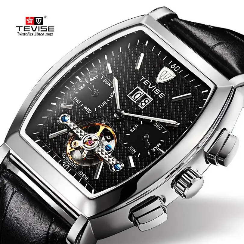 

Tevise Fashion Orologio Uomo Men's Mult-functional Day/Week Auto Mechanical PU Leather Strap Watches Xmas Gift Box Free Ship