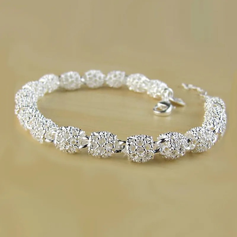 MEEKCAT Brand New women fashion ball 925 Stamped Silver Chain bead charm bracelets& bangles high quality fashion Jewelry