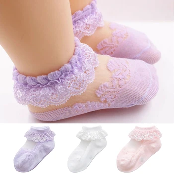

1 Pair Short Ruffle Frilly Princess Baby Girls Toddler Breathable Ankle Socks Newborn Tutu Lace Gauze Cute Bow Kids Summer