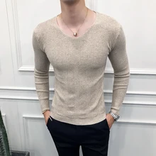 Мода, мужской свитер, фирменные облегающие пуловеры с v-образным вырезом, мужские повседневные вязаные свитера с длинным рукавом на осень и зиму, мужская одежда