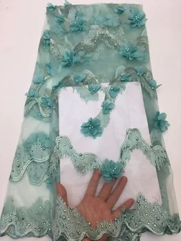

african lace fabric High quality Nigerian lace 3d flowers embroidered stone wedding lace tulle fabric Z11
