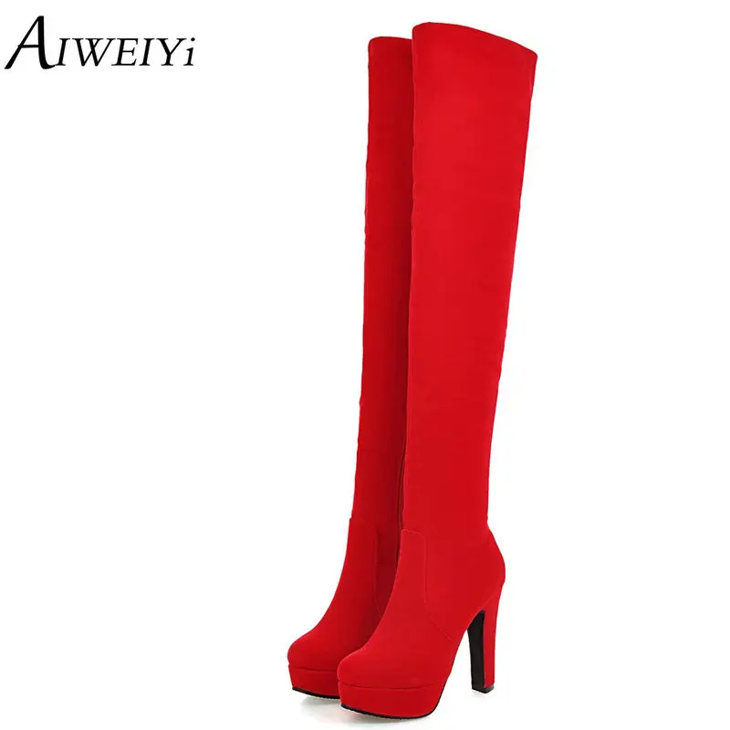 

AIWEIYi Women Thigh High Boots Stretch Slim Sexy Fashion Over the Knee Boots Female Shoes High Heels Botas Shoes Black Booties