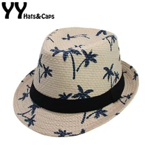 Милые шляпы с полями кокосовых деревьев летняя пляжная шляпа для мальчиков Детский соломенный джазовый головной убор фетровая детская Солнцезащитная шляпа Paja Панама Sombrero YY17158