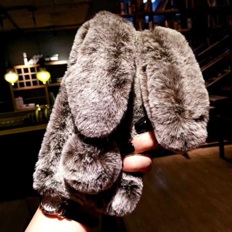 

NEW Winter Warm Cute Plush Rabbit Ears Case For iPhone X XS MAX XR Soft Silicone Cover For iphone 8 7 6 6S Plus Woman Phone Case