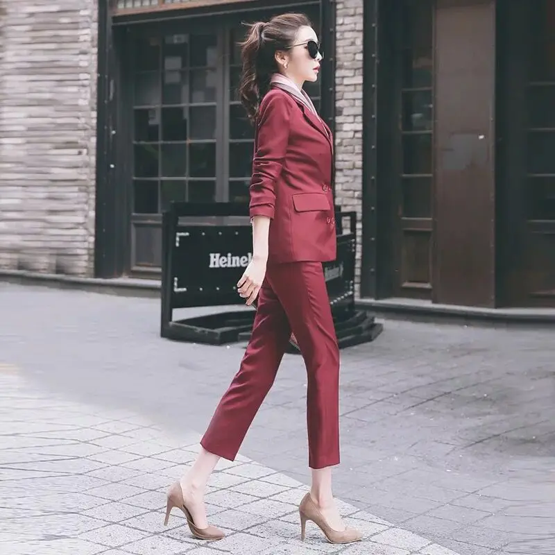 Professional Woman Pants Suit Pure Color Business Formal Slim Long Sleeve Blazer with Trousers Office Ladies OL Uniform Designs Professional Woman Pants Suit Pure Color Business Formal Slim Long Sleeve Blazer with Trousers Office Ladies OL Uniform Designs