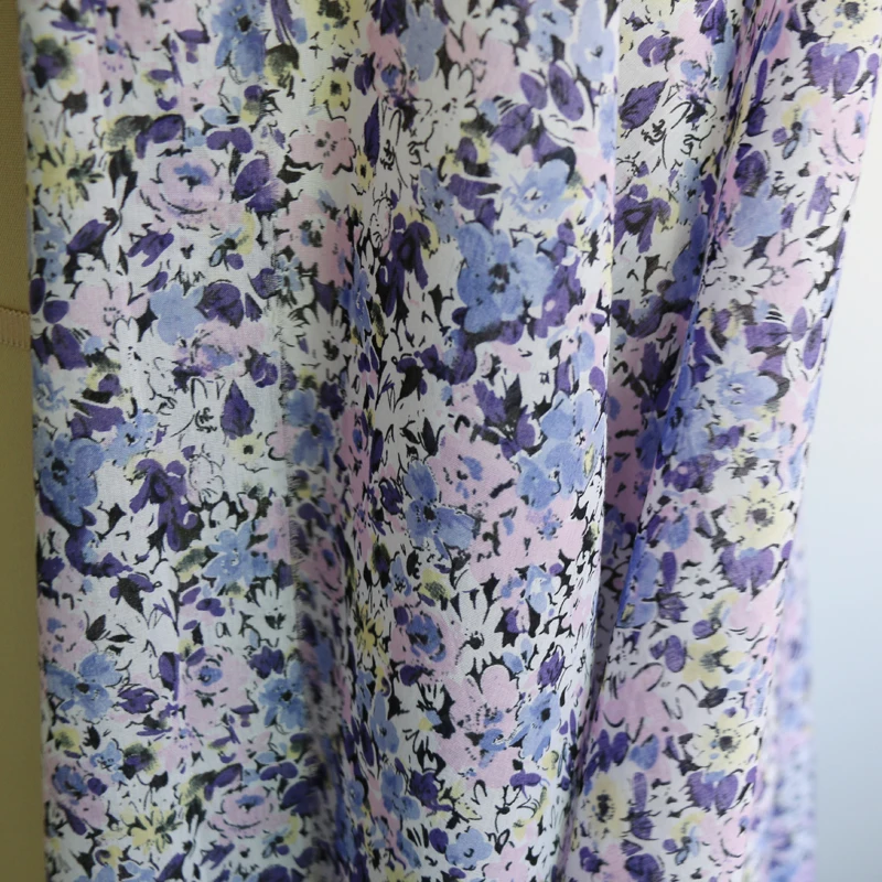 100 см* 135 см Лавандовая Цветочная шелковая ткань натуральный хлопок шелковое платье Летний материал