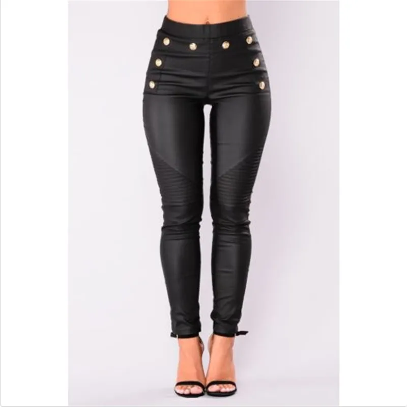 

2017 New Winter elegant ladies fashion PU leather Leggings Slim pencil trousers leather pants