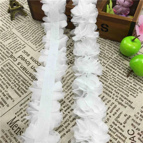 1Yard 12 colors Flower 3D Chiffon Lace Trim Ribbon Fabric for Applique Sewing Wedding Dress Decoration Accessories Supplies 5cm - Цвет: white