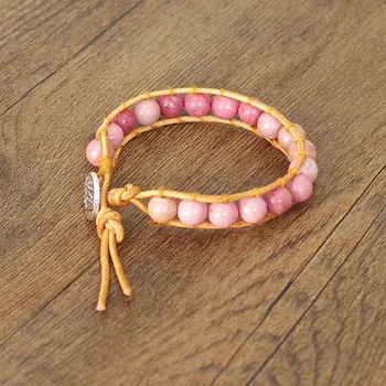 Bracelet cuir Chakras Rose