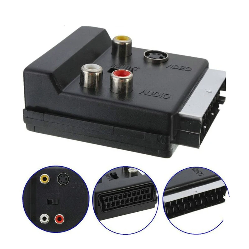 RGB Scart 21 Pin штекер гнездо + 3 RCA AV S видео адаптер конвертер с переключателем