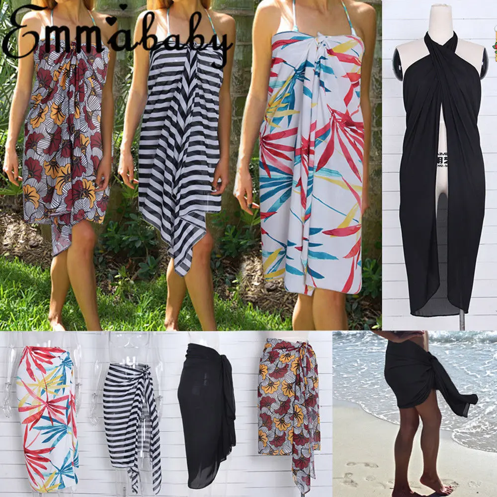 

More Free Style Women Beach Cover Ups One Piece Chiffon Beach Dress Printed&Solid Bikii Cover-Ups 2018 Beach Women Bathing Suit