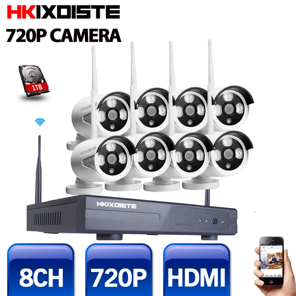 

8CH 720P HD Outdoor IR Night Vision Video Surveillance Security 8pcs IP Camera WIFI CCTV System Wireless NVR Kit 1TB HDD