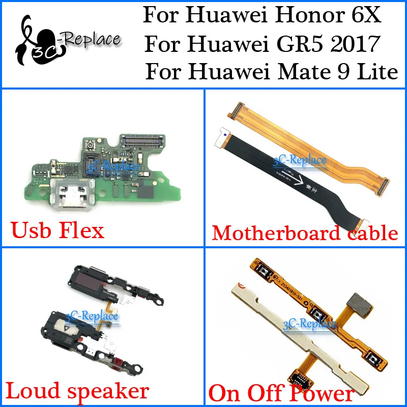 

For Huawei Honor 6X / Mate 9 Lite / GR5 2017 BLL-L21 BLL-L22 Usb Flex Motherboard cable Loud speaker On Off Power Flex Cable